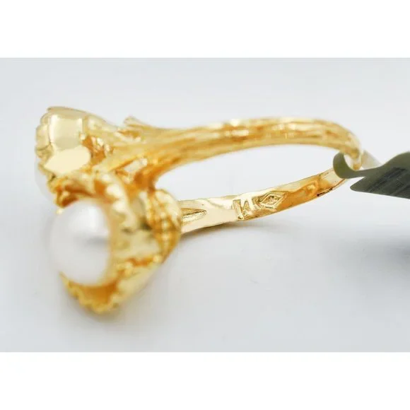 Genuine 7 mm Pearls Ring 14K Yellow Gold